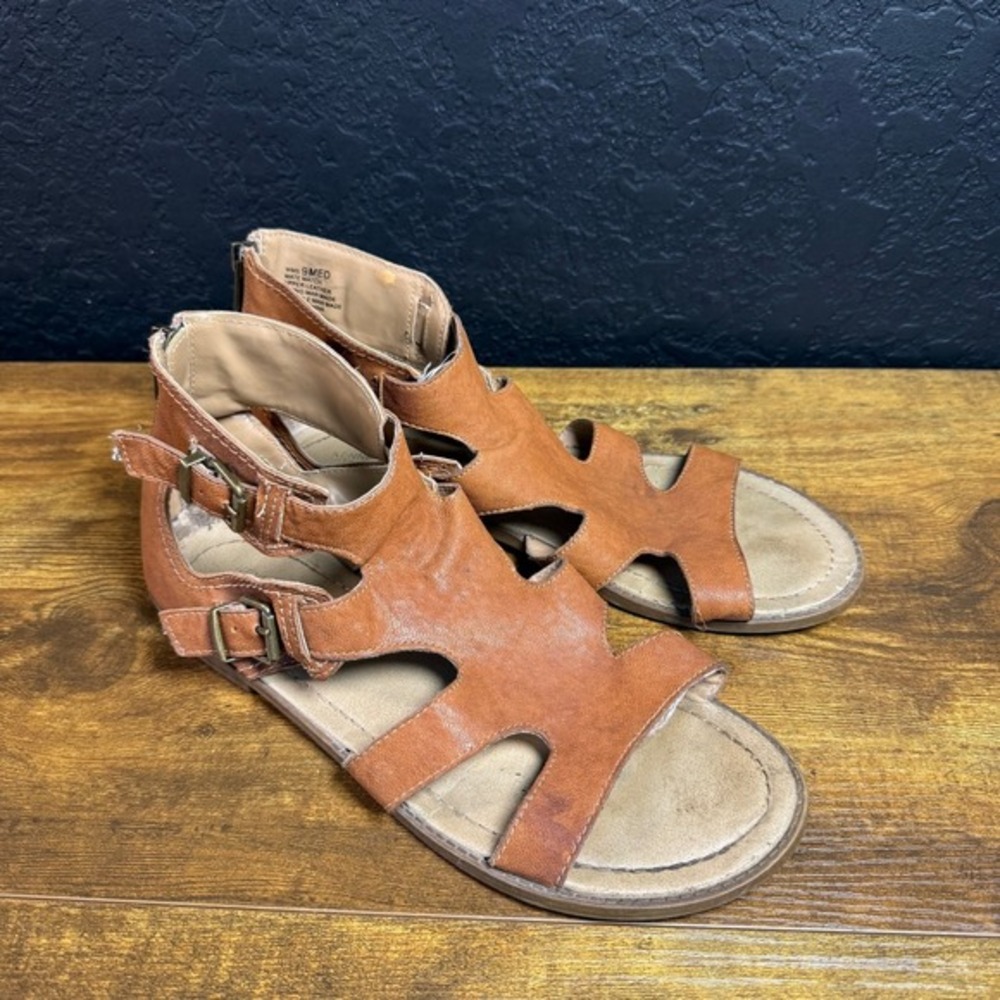 Kenneth Cole‎ Reaction Mate Match Cognac Leather Gladiator Sandals Womens 9